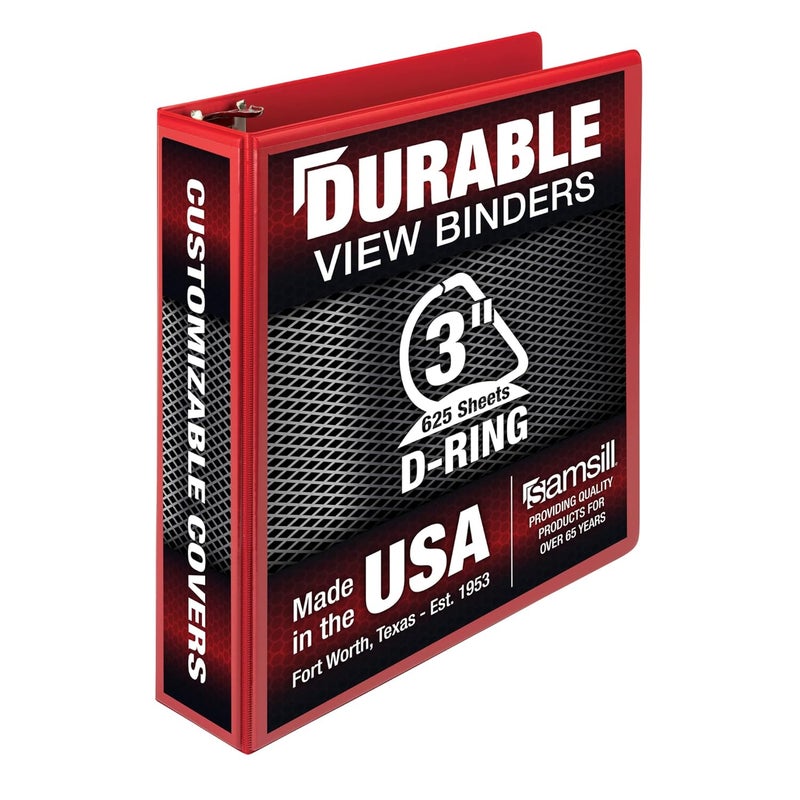 Samsill Durable 3 inch 3 Ring Binder, Made in USA, D Ring Binder, FSC 100% Recycled Chipboard, Red - Image 1